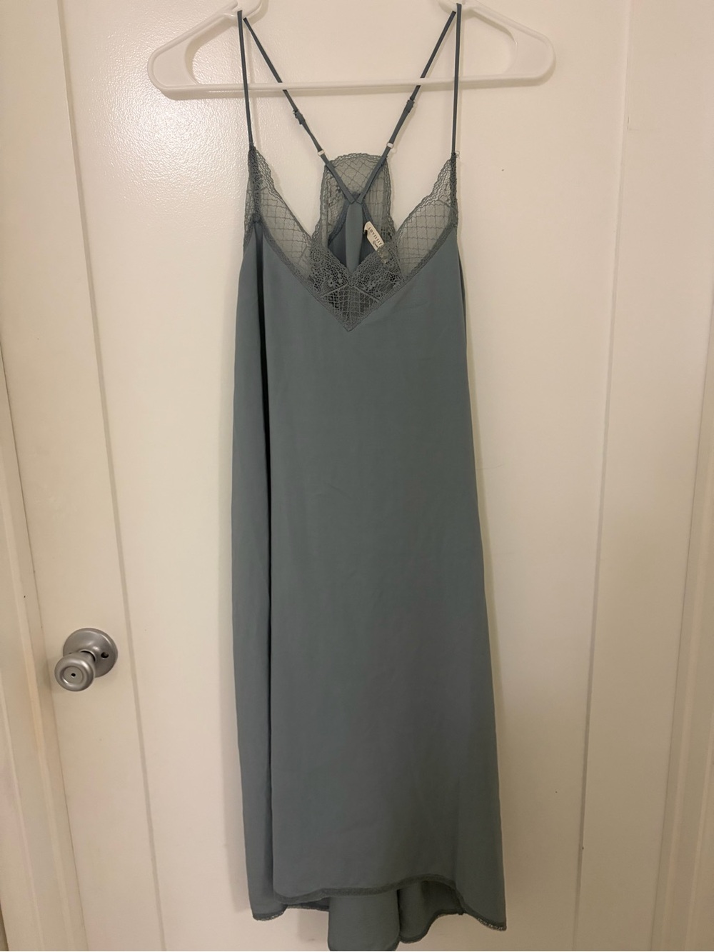 lovestitch Dusty Blue Lace-Trim Slip Dress
